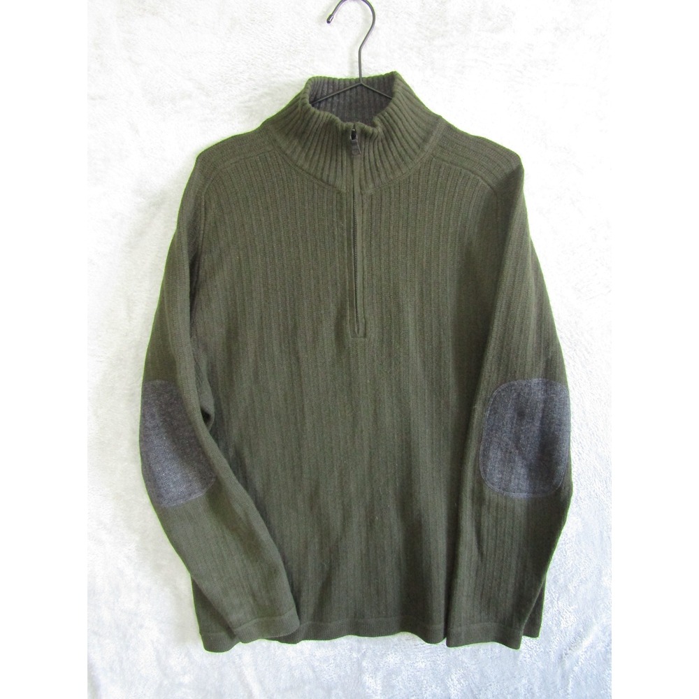 Banana Republic Mens XL Lambswool Cashmere Quarter Zip Sweater Olive Green Patch